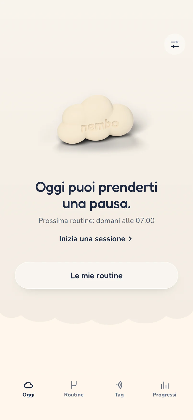 La schermata Oggi dell'app Nembo
